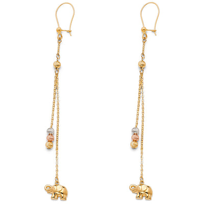14K Gold Elephant Dangle Earrings