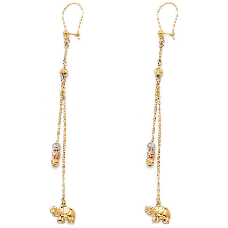 14K Gold Elephant Dangle Earrings