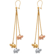 14K Gold Elephant Dangle Earrings