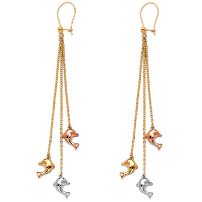 14K Gold Dolphin Dangle Earrings