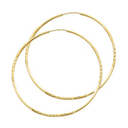 14K Gold 1.5mm Diamond Cut Satin Dual Finish Hoops