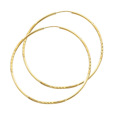 14K Gold 1.5mm Diamond Cut Satin Dual Finish Hoops