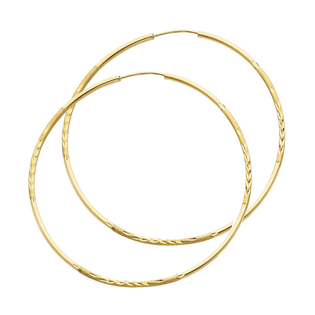 14K Gold 1.5mm Diamond Cut Satin Dual Finish Hoops