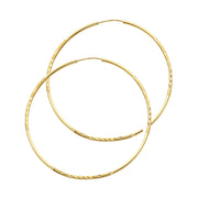 14K Gold 1.5mm Diamond Cut Satin Dual Finish Hoops