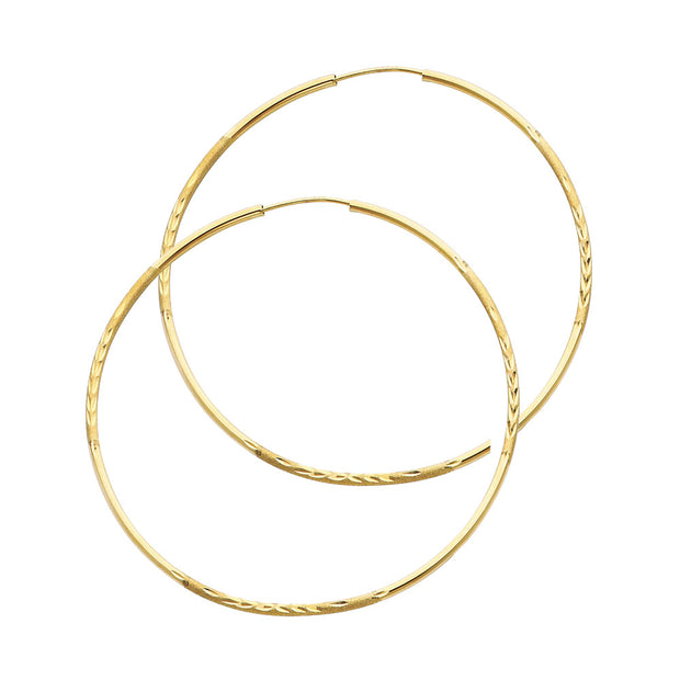 14K Gold 1.5mm Diamond Cut Satin Dual Finish Hoops