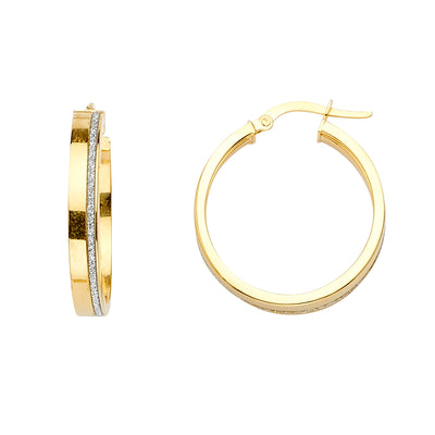 14K Gold Glitter Round Hoops
