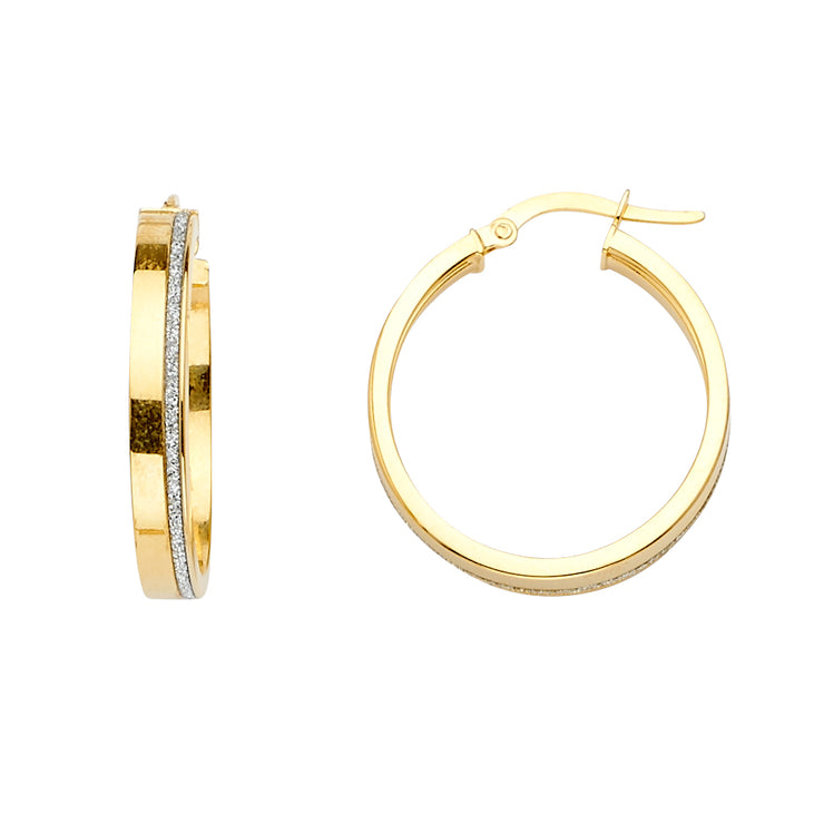 14K Gold Glitter Round Hoops