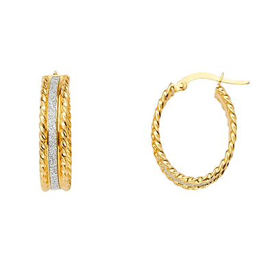 14K Gold Glitter Oval Hoops