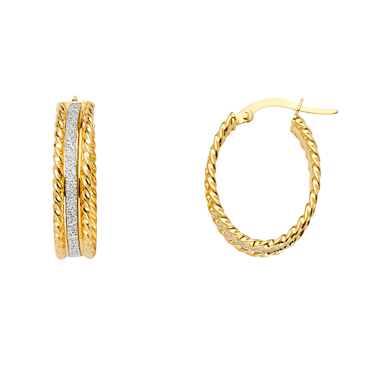 14K Gold Glitter Oval Hoops