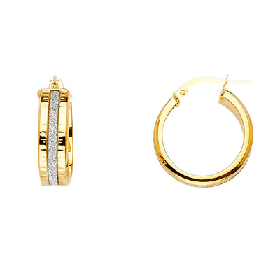 14K Gold Glitter Round Hoops