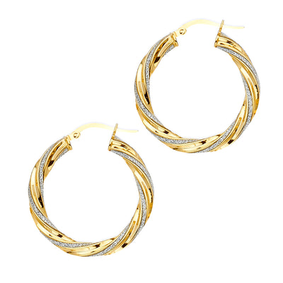 14K Gold Glitter Curled Round Hoops