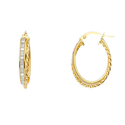14K Gold Glitter Oval Hoops