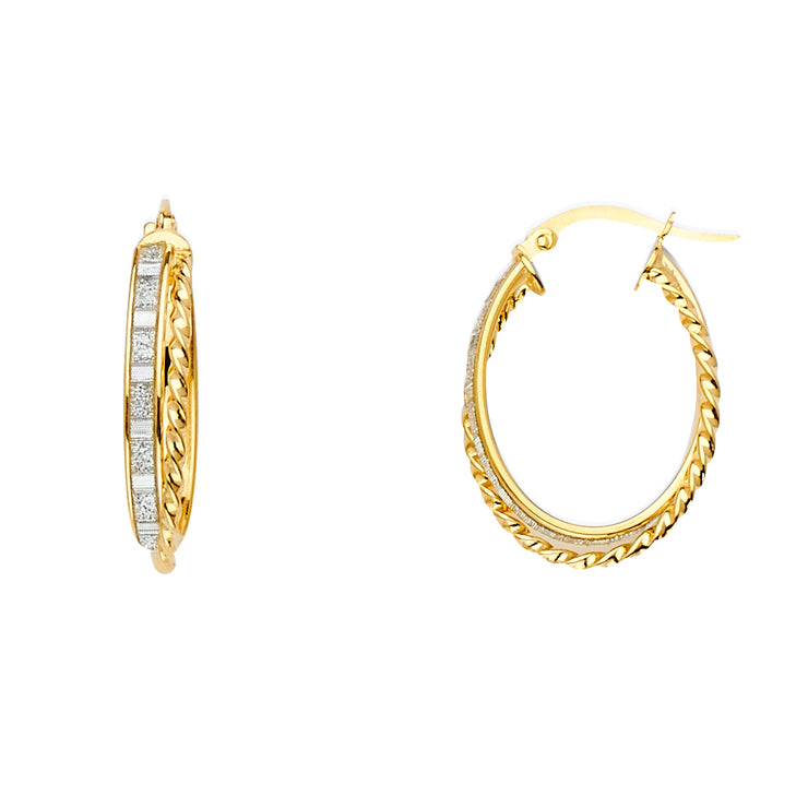 14K Gold Glitter Oval Hoops