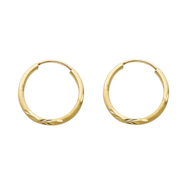 14K Gold 1.5mm Diamond Cut Satin Dual Finish Hoops