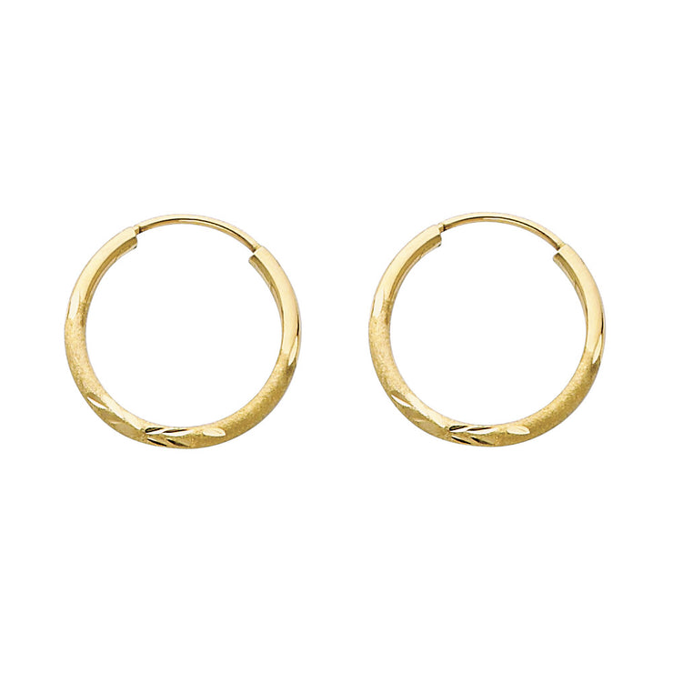 14K Gold 1.5mm Diamond Cut Satin Dual Finish Hoops