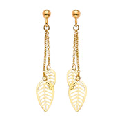 14K Gold Fancy Leaf Dangle Earrings