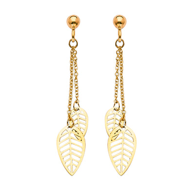 14K Gold Fancy Leaf Dangle Earrings