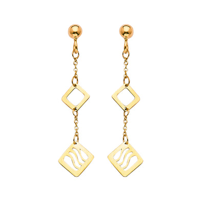 14K Gold Fancy Double Square Dangle Earrings