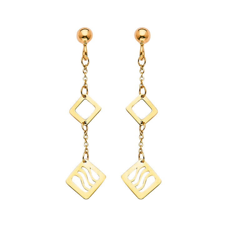 14K Gold Fancy Double Square Dangle Earrings