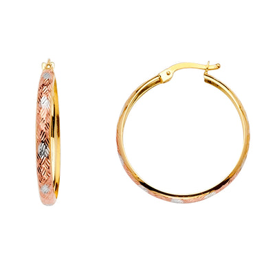 14K Gold Diamond Cut H-Dome Hoops