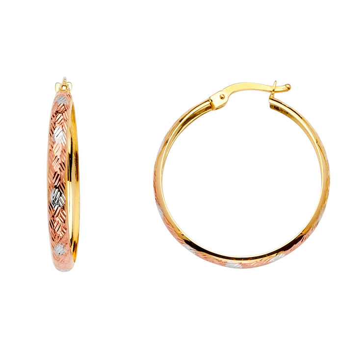 14K Gold Diamond Cut H-Dome Hoops