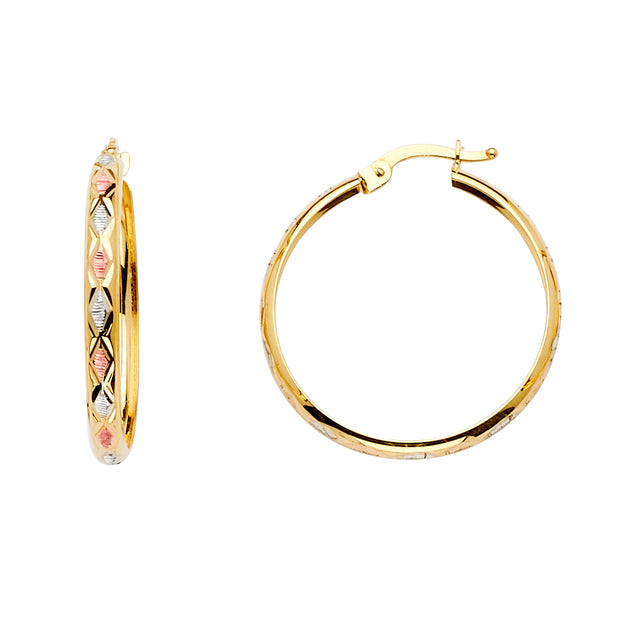 14K Gold Diamond Cut H-Dome Hoops