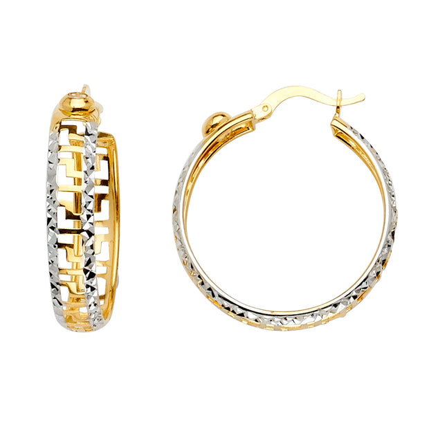 14K Gold Greek Design Hoops