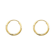 14K Gold 1.5mm Diamond Cut Satin Dual Finish Hoops