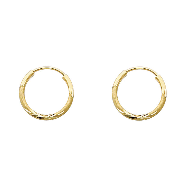 14K Gold 1.5mm Diamond Cut Satin Dual Finish Hoops