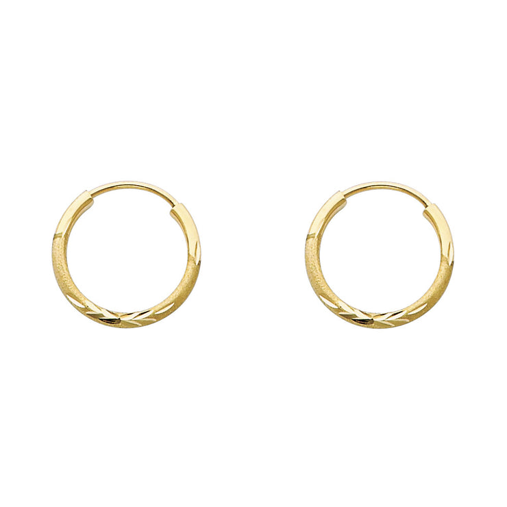 14K Gold 1.5mm Diamond Cut Satin Dual Finish Hoops