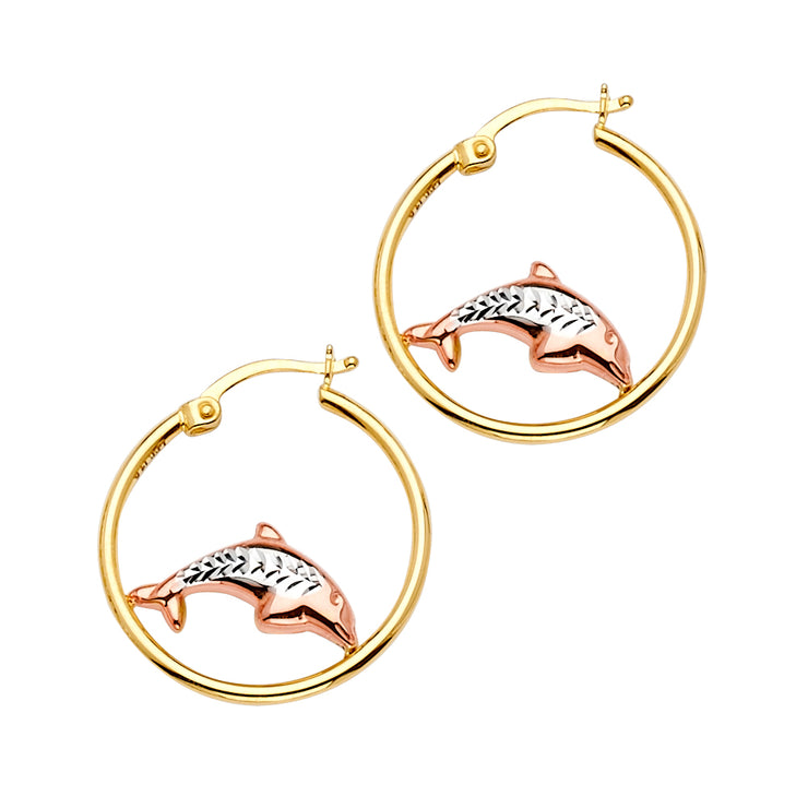 14K Gold Dolphin Hoops