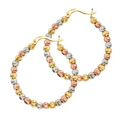 14K Gold Moon-Cut Disco Ball Bead Hoops