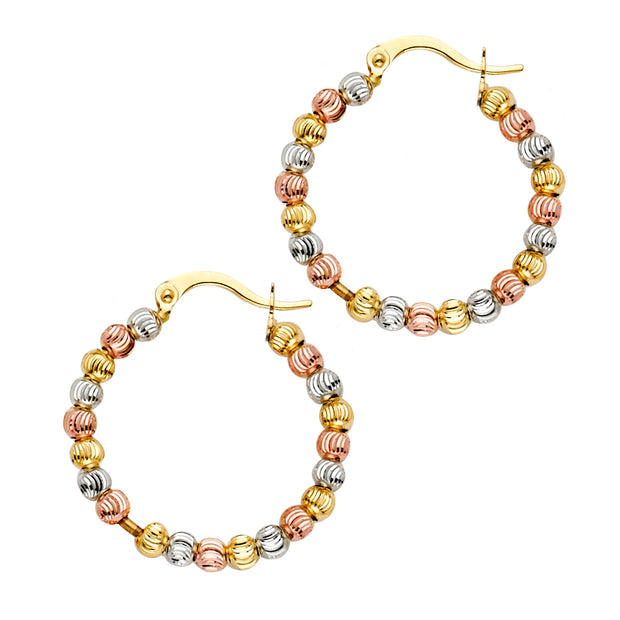 14K Gold Moon-Cut Disco Ball Bead Hoops