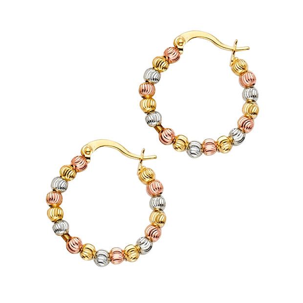 14K Gold Moon-Cut Disco Ball Bead Hoops