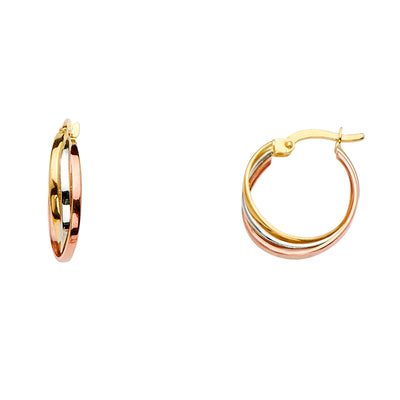 14K Gold 3 Line Twisted Hoops