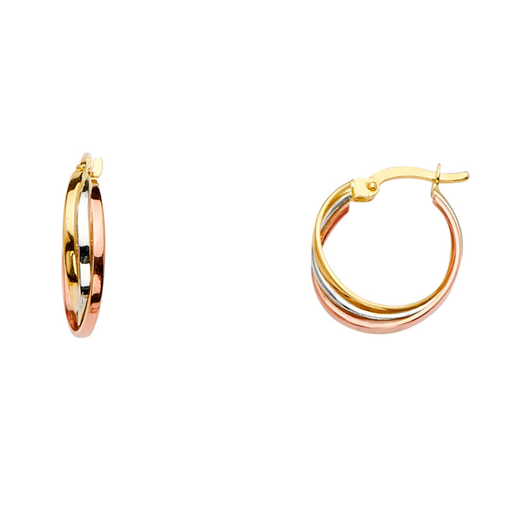 14K Gold 3 Line Twisted Hoops