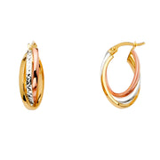 14K Gold 3 Line Twisted Hoops