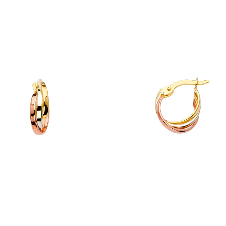 14K Gold 3 Line Twisted Hoops