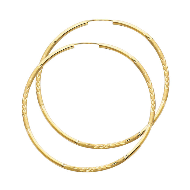 14K Gold 2mm Diamond Cut Hoops