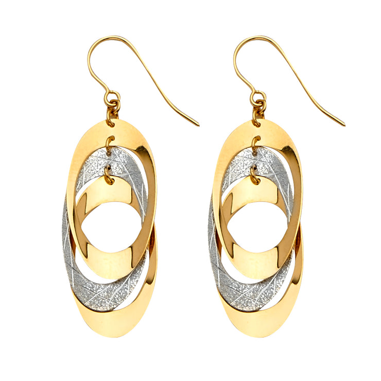 14K Gold Fancy Oval Dangling Drop Hanging Earrings