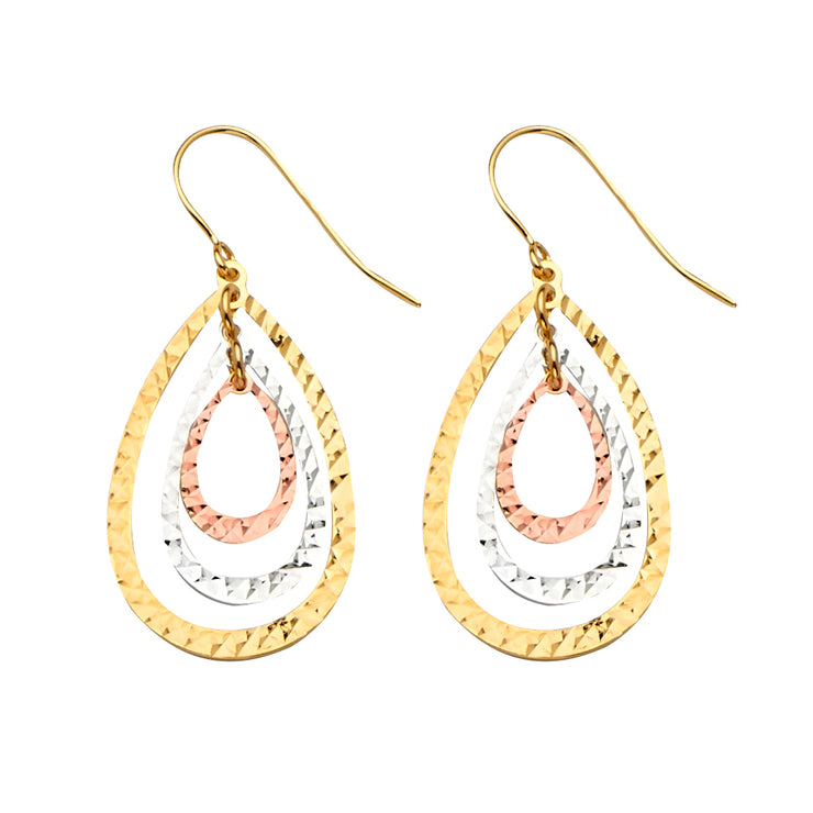 14K Gold Fancy Pear Dangling Drop Hanging Earrings