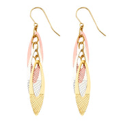 14K Gold Fancy Leaf Dangling Drop Hanging Earrings