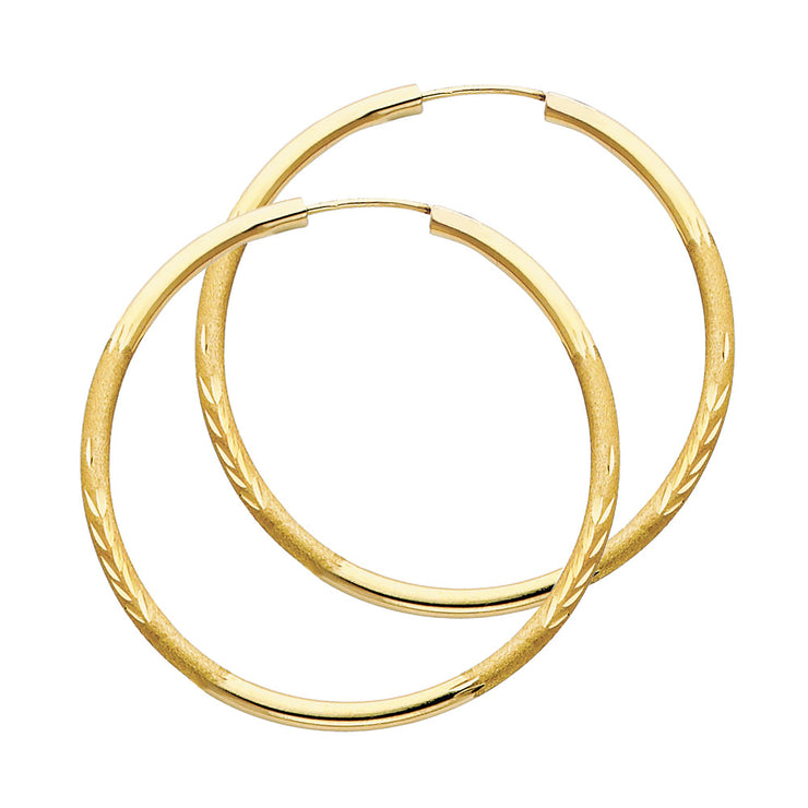 14K Gold 2mm Diamond Cut Hoops