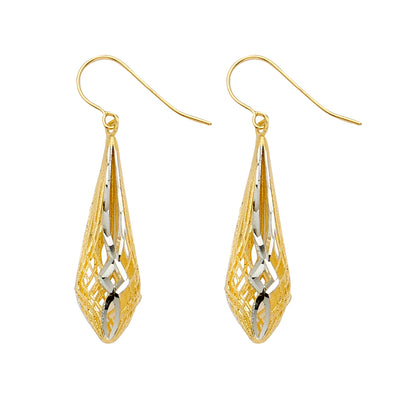 14K Gold Fancy Filgree Tear Drop Dangling Hanging Earrings