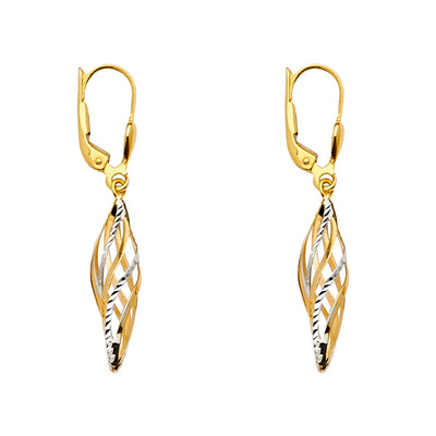 14K Gold Fancy Filgree Tear Drop Dangling Hinged Hanging Earrings