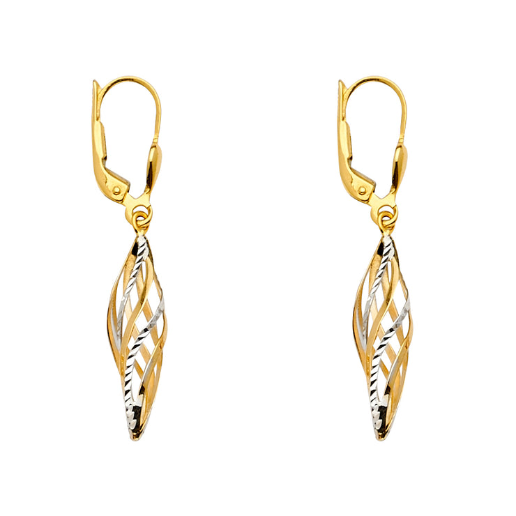 14K Gold Fancy Filgree Tear Drop Dangling Hinged Hanging Earrings