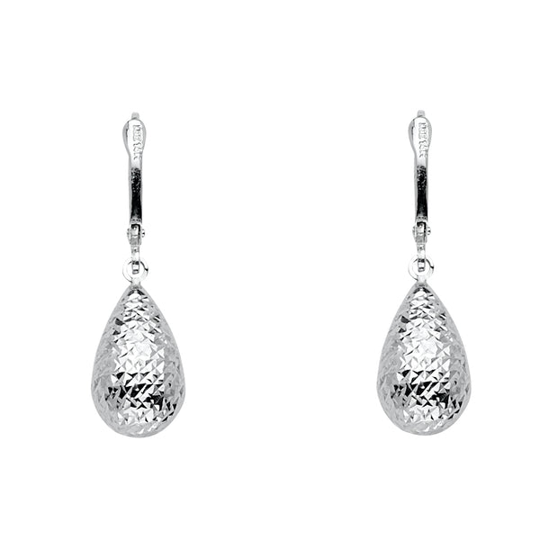 14K Gold Diamond Cut Tear Drop Hanging Earrings