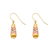 14K Gold Diamond Cut Tear Drop Hanging Earrings