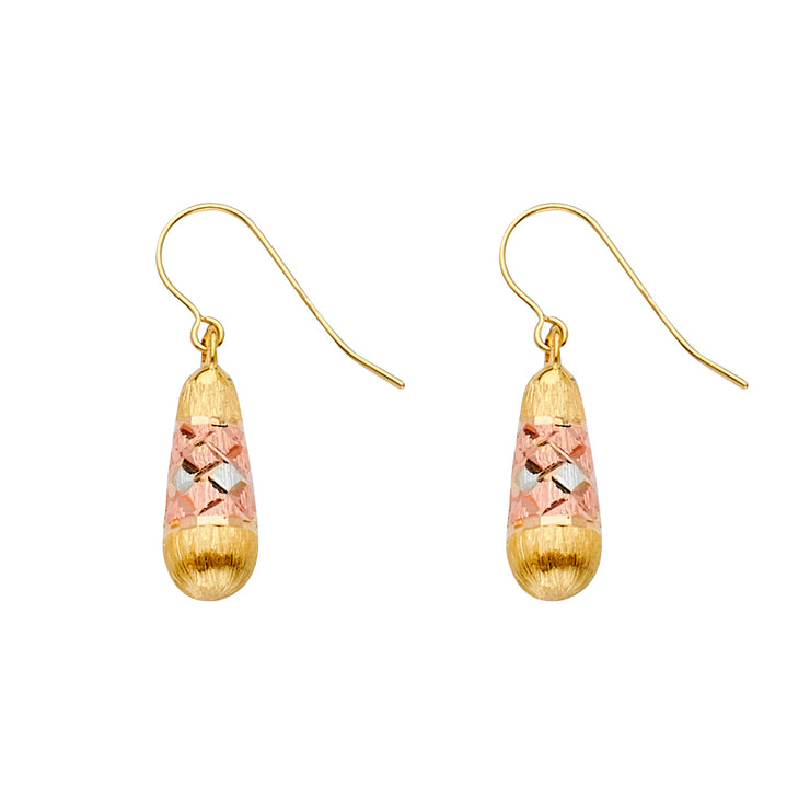 14K Gold Diamond Cut Tear Drop Hanging Earrings