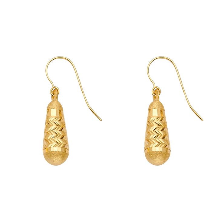 14K Gold Diamond Cut Tear Drop Hanging Earrings